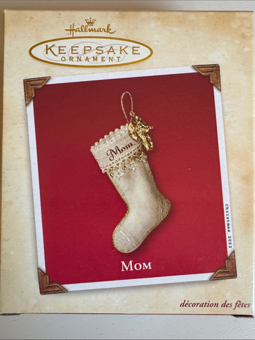 Hallmark Gold and Cream "Mom" Stocking Keepsake Ornament